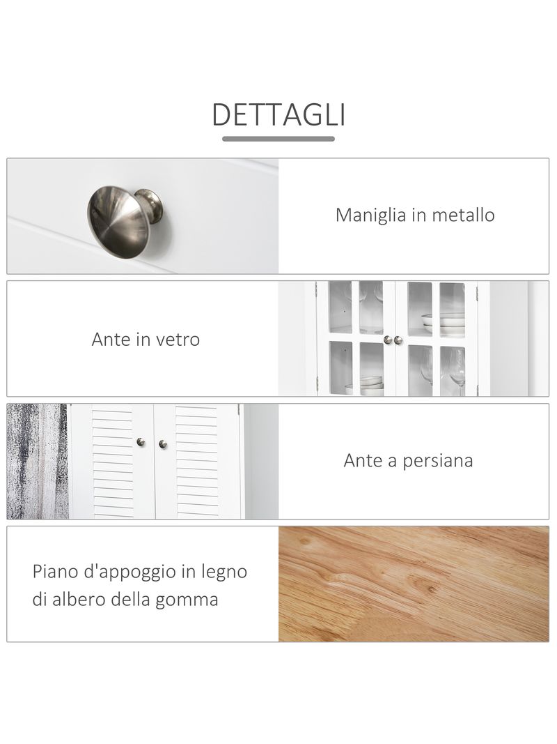 Mobile credenza alta per cucina con cassetti vetrina e 2 ante in legno  bianco - BricoBravo