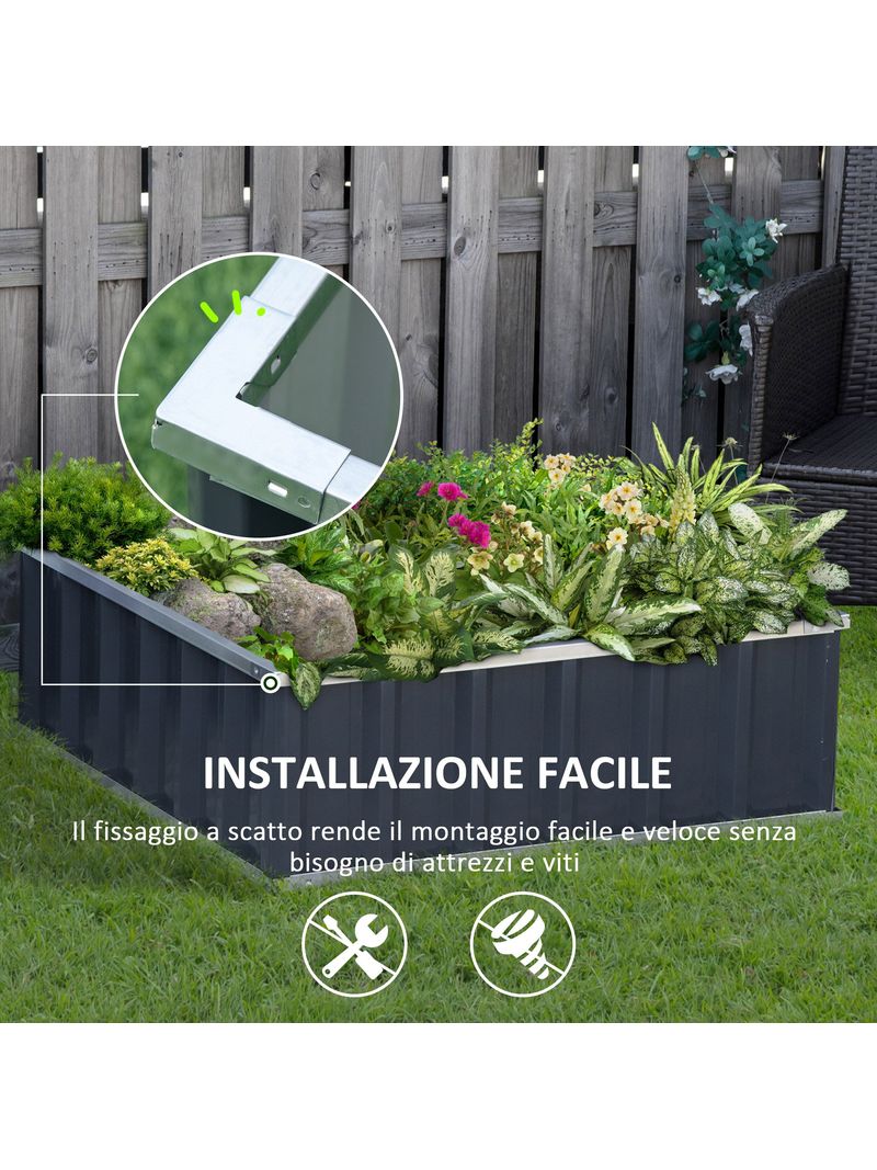 Letto Rialzato Per Orto Outsunny - Acciaio Grigio 174x90x30cm, Fondo Aperto Regolabile - Foto 9