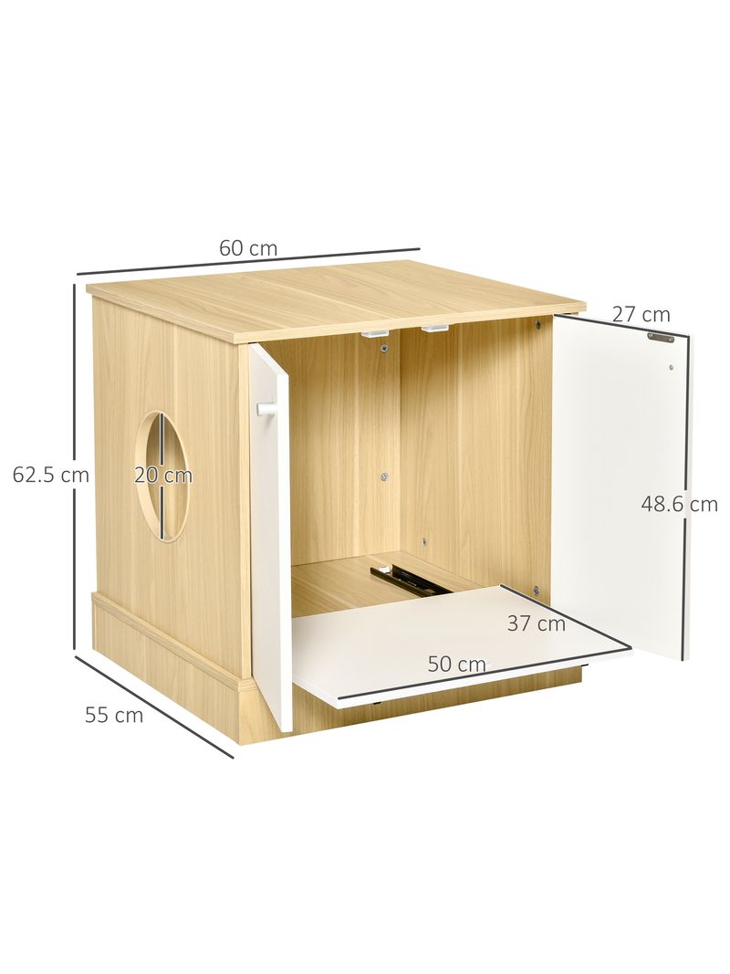 Mobile lettiera per gatti 60x55x62,5cm in legno 2 ante con ripiano