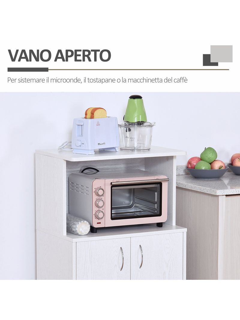 Mobile cucina con ruote ripiano per microonde in legno 60,4x40