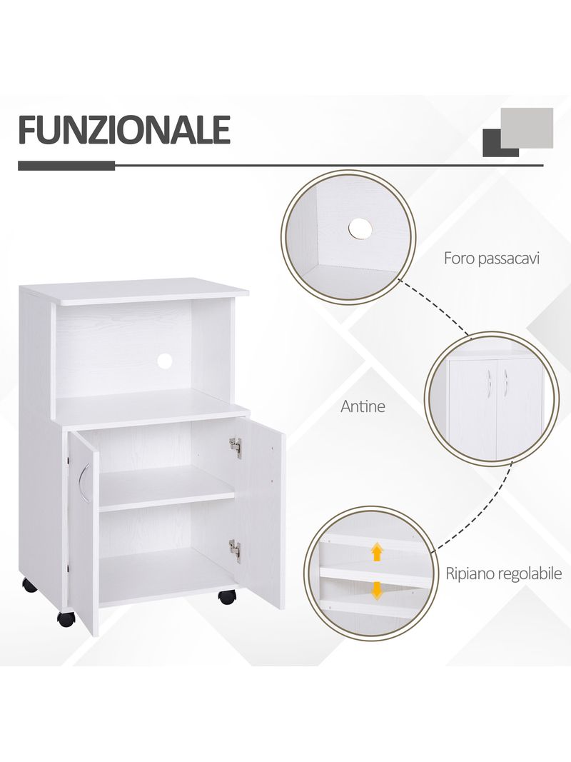 Mobile cucina con ruote ripiano per microonde in legno 60,4x40,3x97cm bianco  - BricoBravo