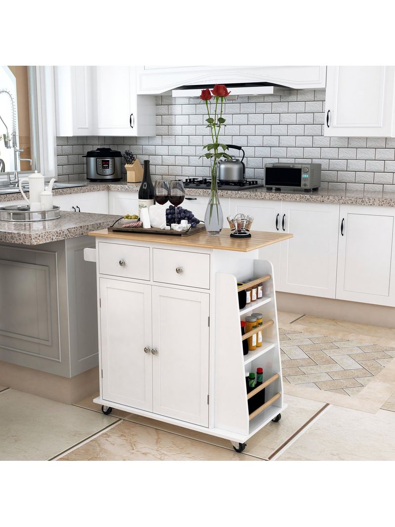 Carrello da cucina portaspezie a 3 livelli e 4 ruote in mdf 89x45x89cm  bianco - BricoBravo