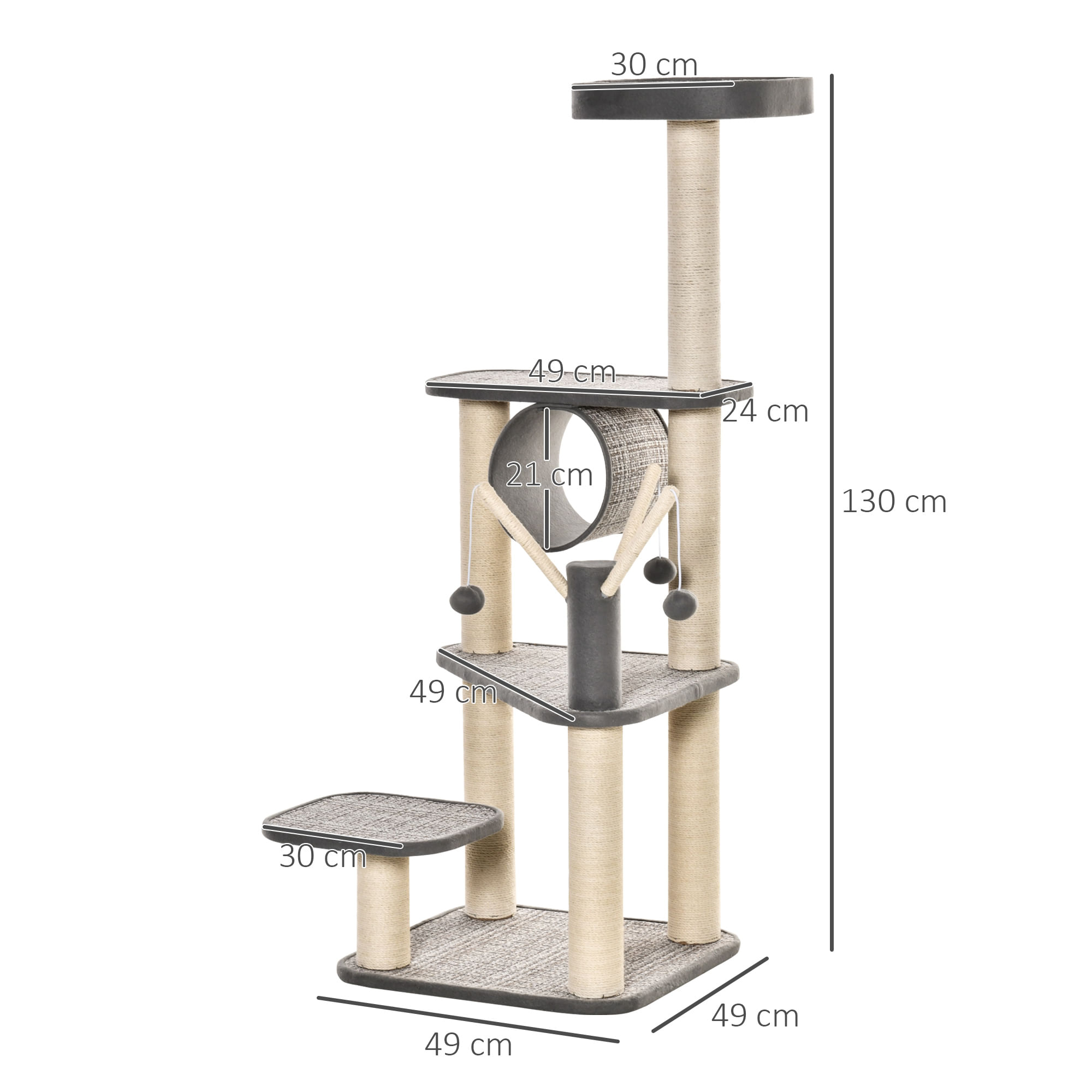 Albero tiragraffi per gatti adulti e gattini da 130cm con tunnel colorel  grigio - BricoBravo