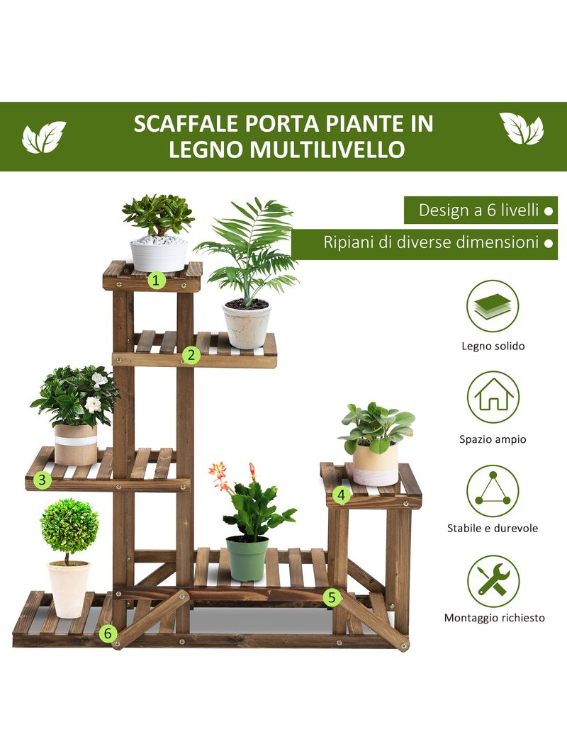 Scaffale porta piante e fiori a 6 livelli per giardino legno