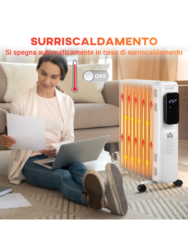 Stufa Termosifone ad Olio 42,5x24x63 cm 2180W 9 Elementi Bianca