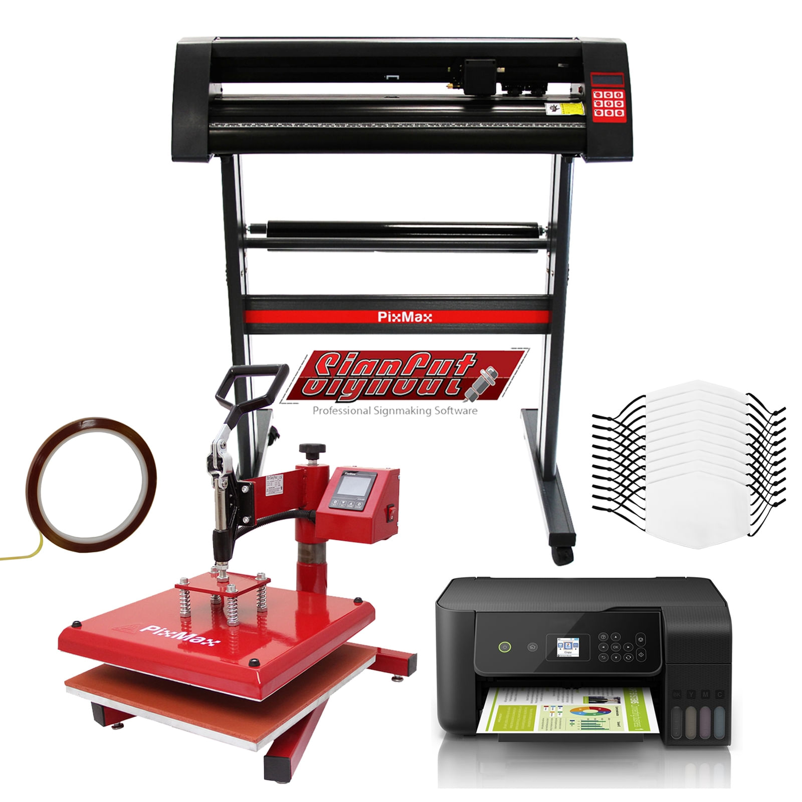 Kit per Sublimazione Plotter con Software - 720 & Pressa a Caldo Basculante  - 38x38 & Stampante a Cartucce e Mascherine campione