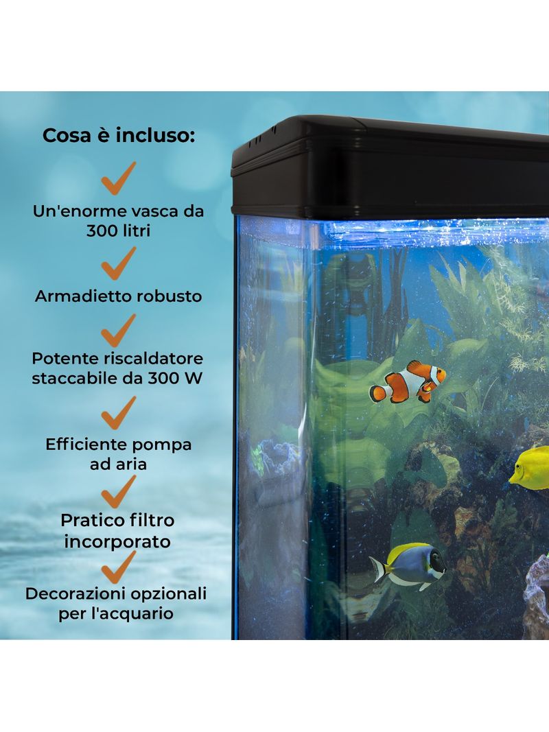 Acquario 300 Litri con Mobile Nero e Kit con Ghiaia Nera - BricoBravo