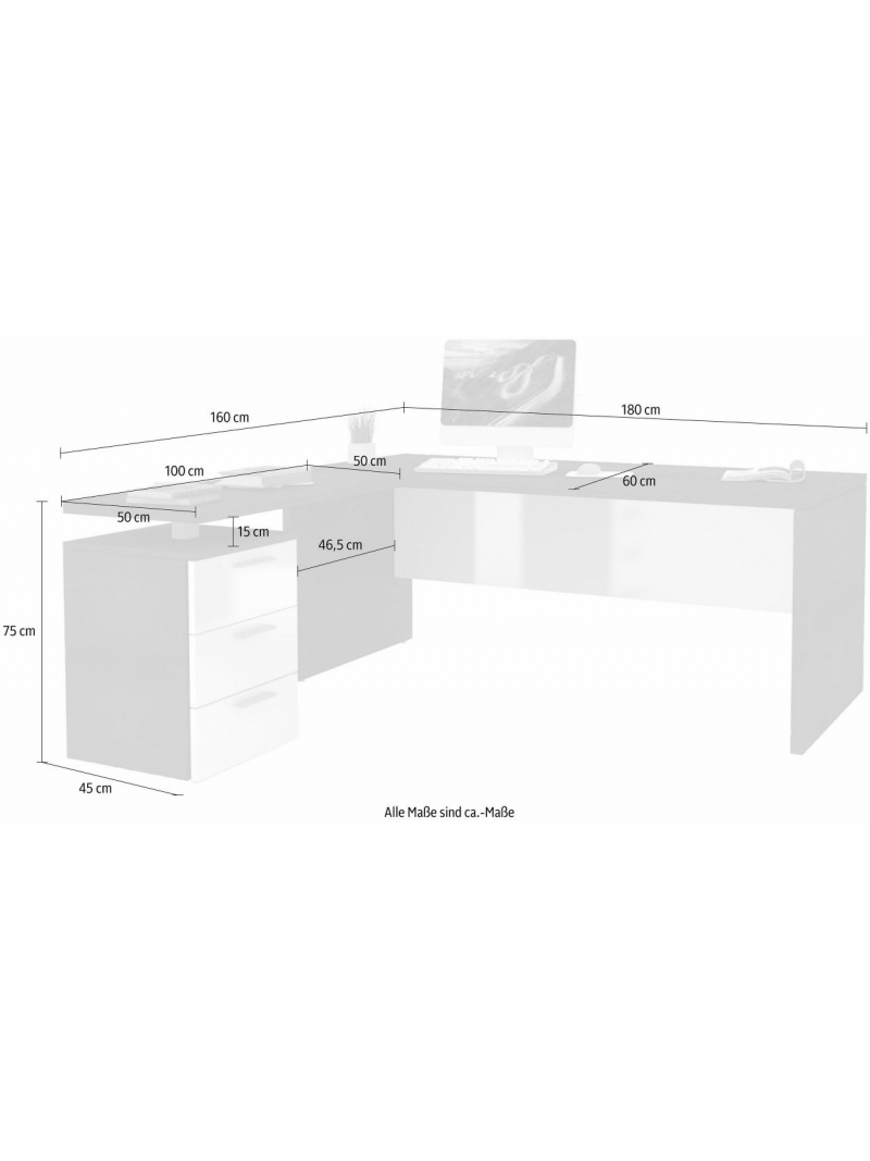 Scrivania Ad Angolo New Selina 180X75X60 Colore Bianco Lucido