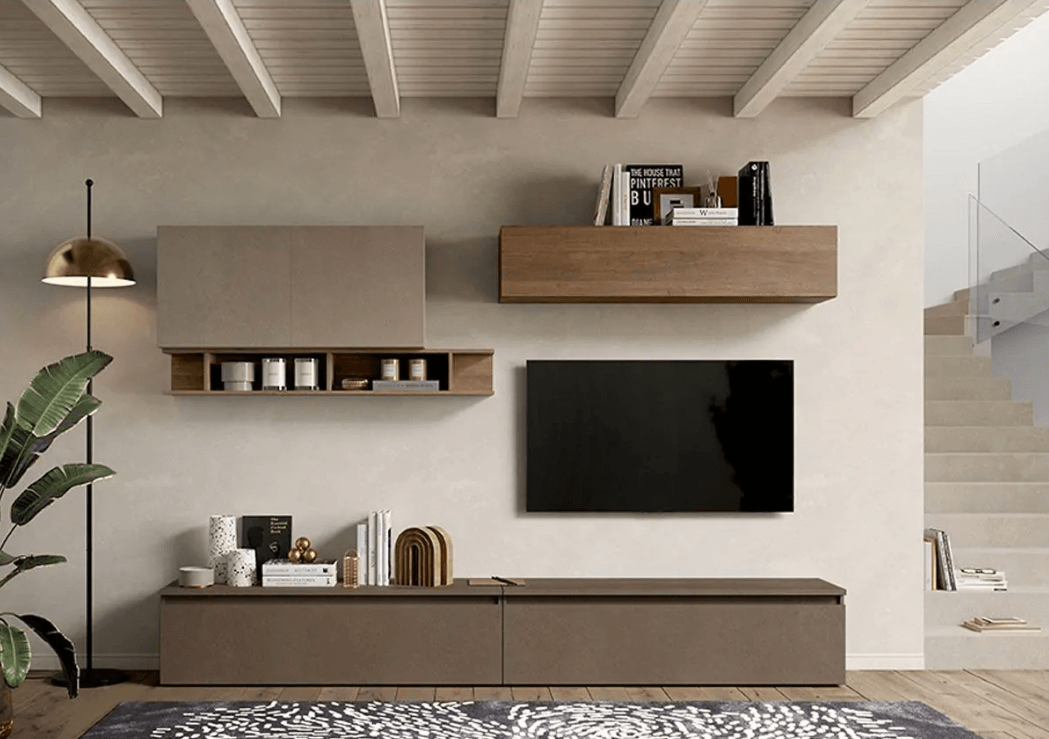 Parete attrezzata moderna di design, finitura Argilla, Bronzo e Mercure,  ZLCINFNCOMPN27-1 - BricoBravo