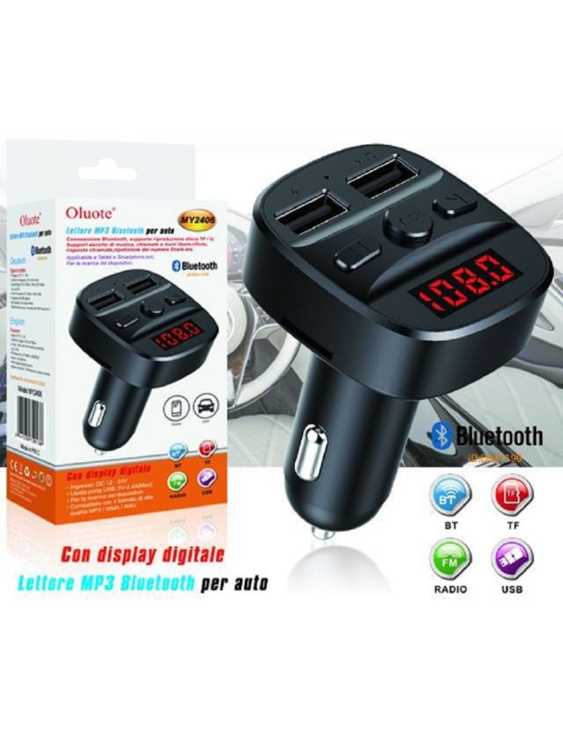 Trade Shop - Trasmettitore Fm Bluetooth Per Auto 2 Porte Usb Led Tf Wma  Lettore Mp3 My2406