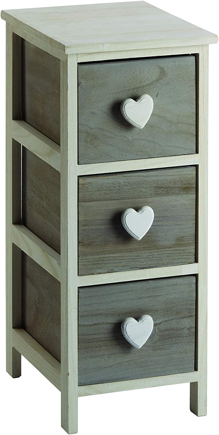 Cassettiera 3 cassetti con cuore bianco in legno shabby chic arredo casa  C656118 - BricoBravo