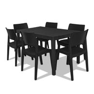 Set da giardino in resina con tavolo 6 posti e 6 sedie. Made in Italy. Grigio antracite