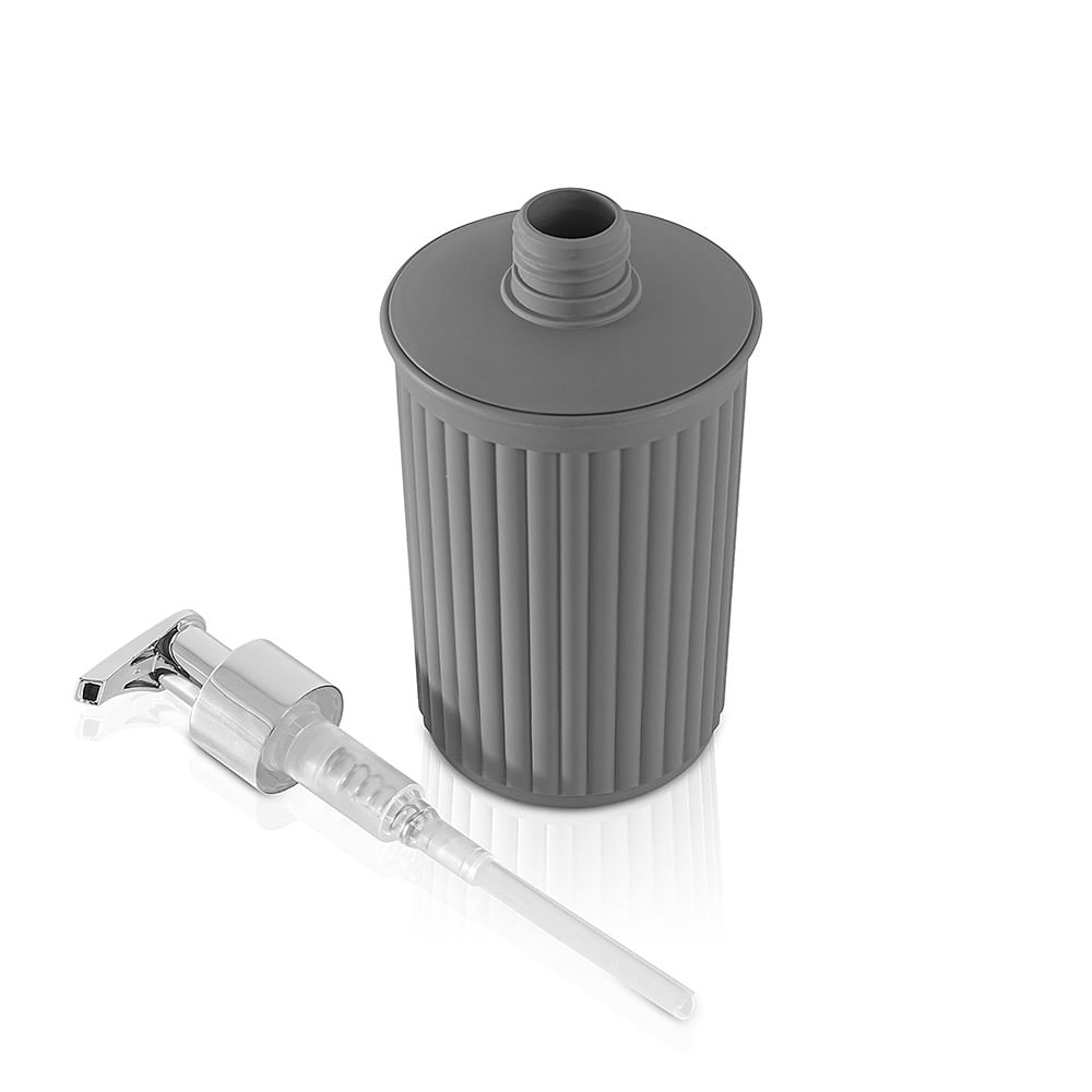 Set Accessori Bagno 2 Pezzi In Ceramica Grigia - Dispenser Sapone E Portaspazzolini, Linea Cristal