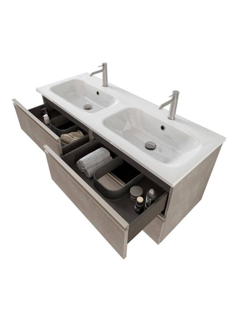 Mobile bagno sospeso 120 cm Master grigio doppio lavabo e 4 cassetti -  BricoBravo