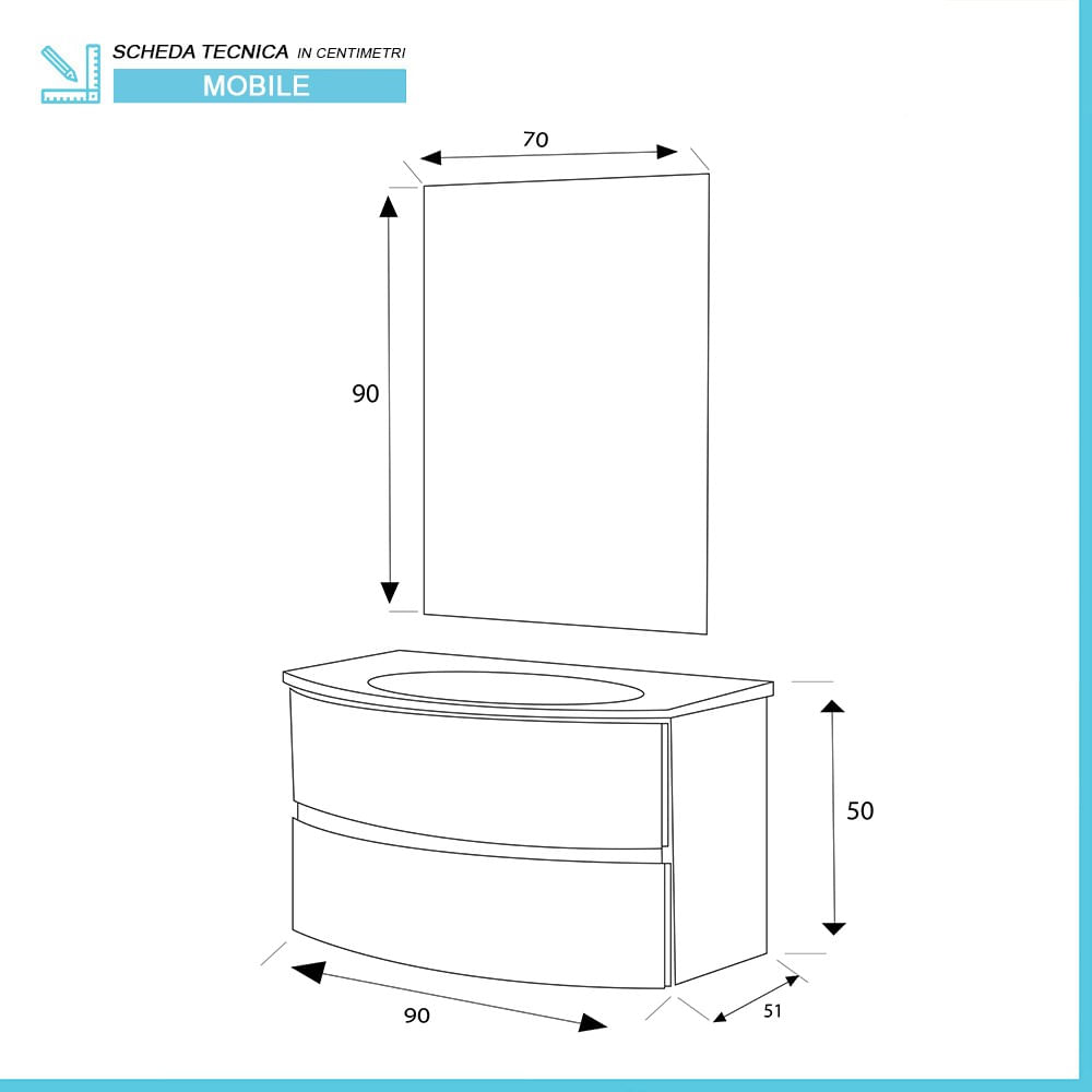 Mobile per bagno sospeso 90 cm Maiori verde con lavabo e specchio -  BricoBravo