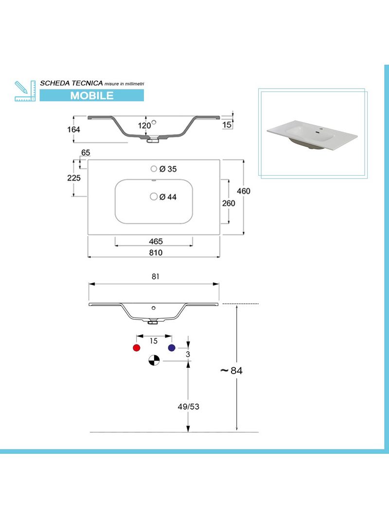 Mobile bagno da terra 80 cm linea Way rovere scuro con specchio e lavabo -  BricoBravo