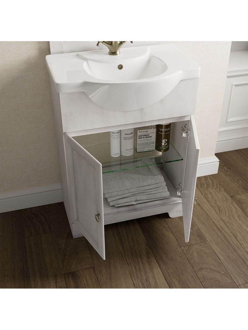 Mobile bagno a terra 55 bianco decape con lavabo e specchio Romantica -  BricoBravo