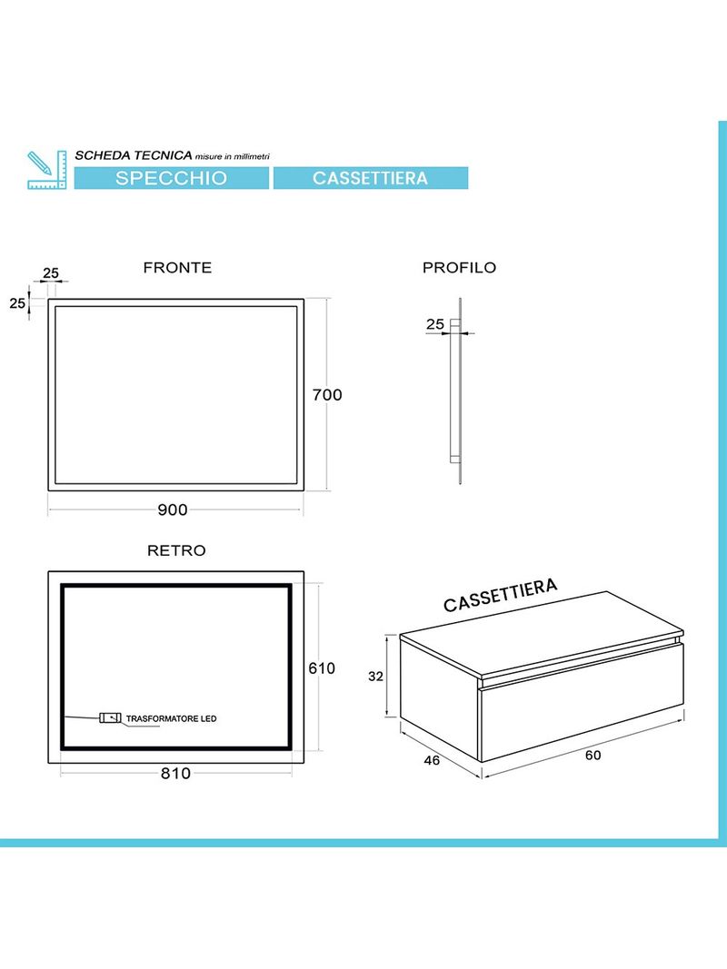 Mobile bagno sospeso 60 cm grigio perla lavabo 120 sinistro e