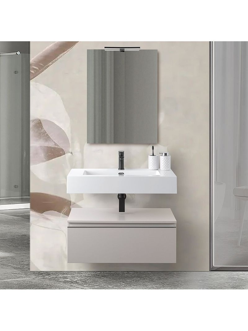 Mobile bagno 80 cm bianco lucido con lavabo sospeso e specchio Iside