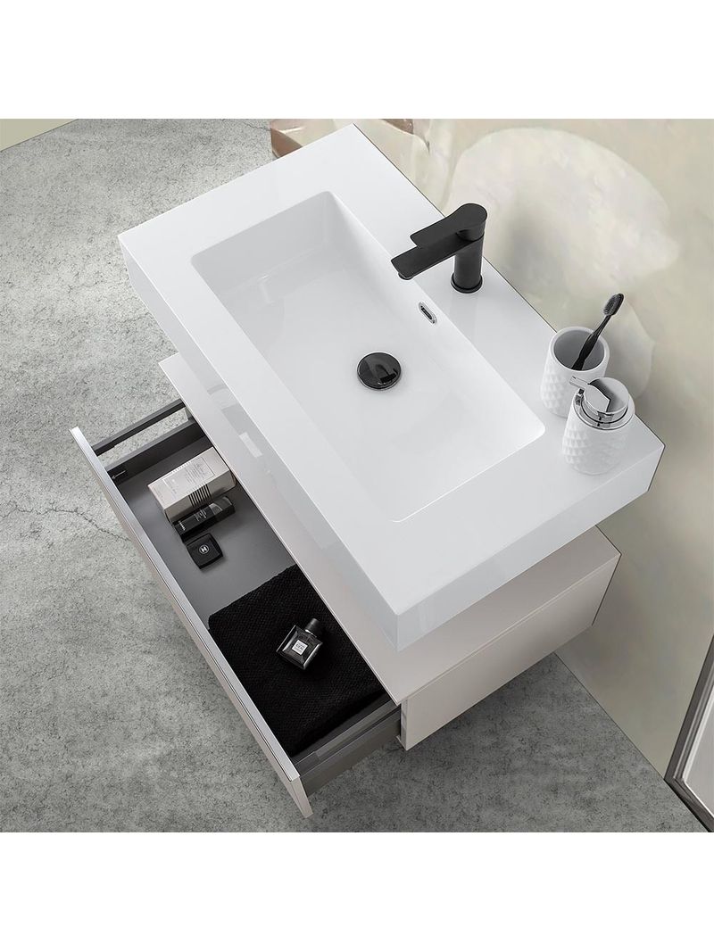 Mobile bagno 80 cm bianco lucido con lavabo sospeso e specchio Iside