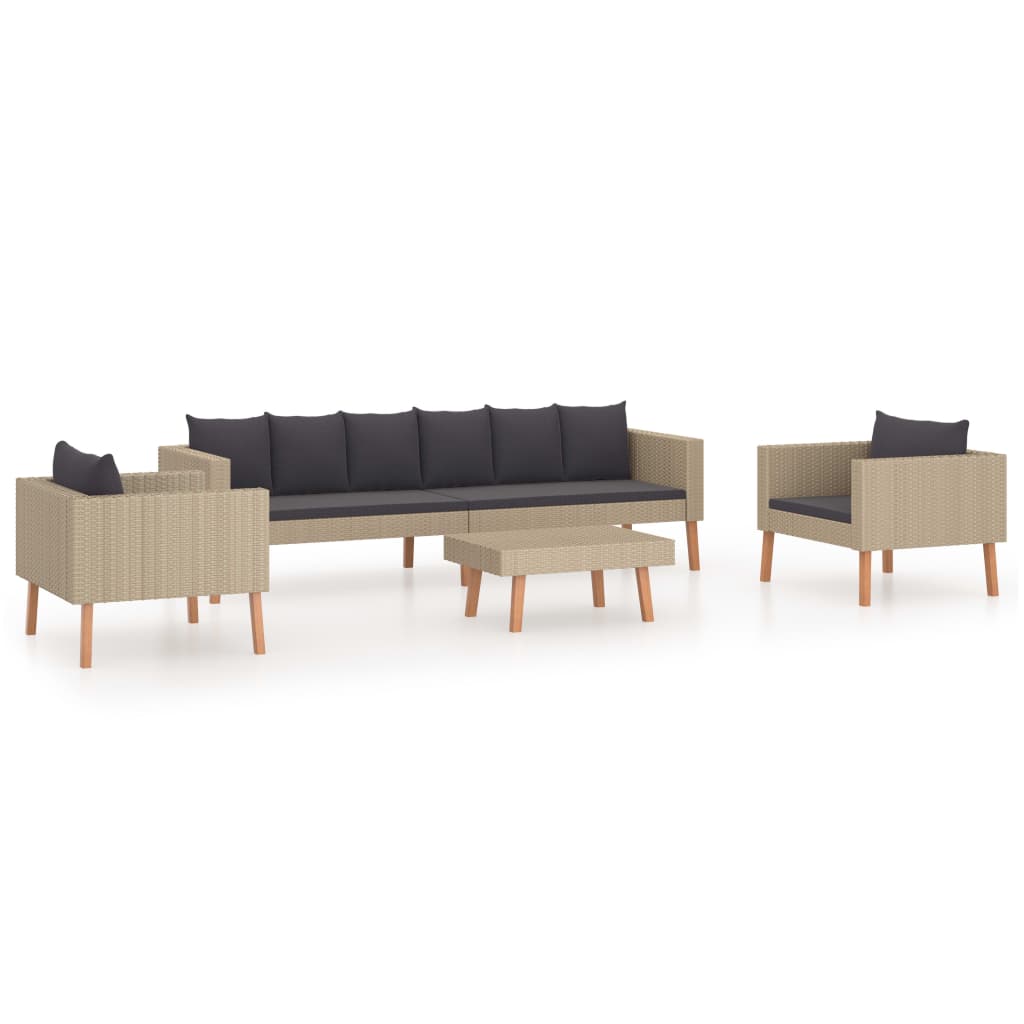 Set Divani da Giardino 4 pz con Cuscini in Polyrattan Beige - BricoBravo