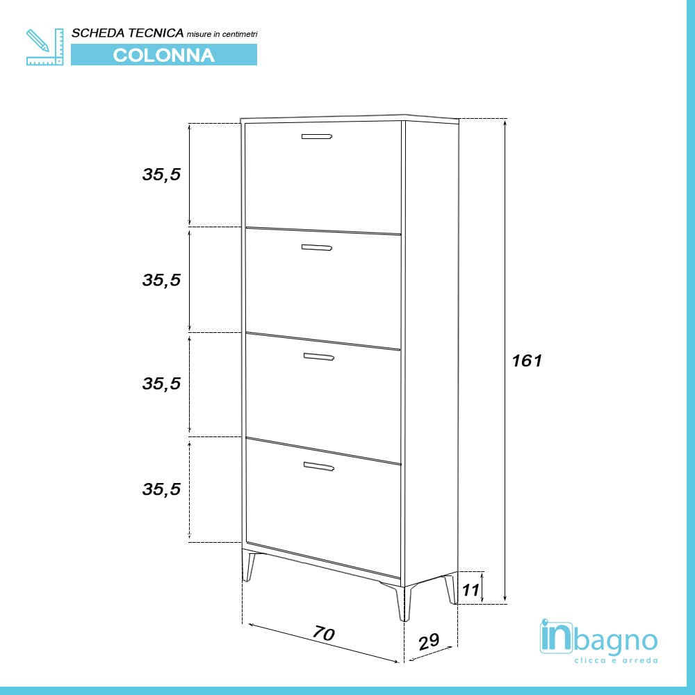 Scarpiera moderna bianca 70x29 cm con 4 ante a ribalta a doppia profondità