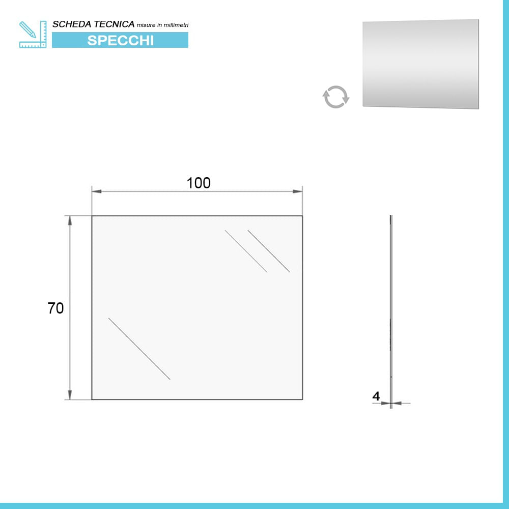 Specchiera bagno rettangolare 100x70 filo lucido reversibile - BricoBravo