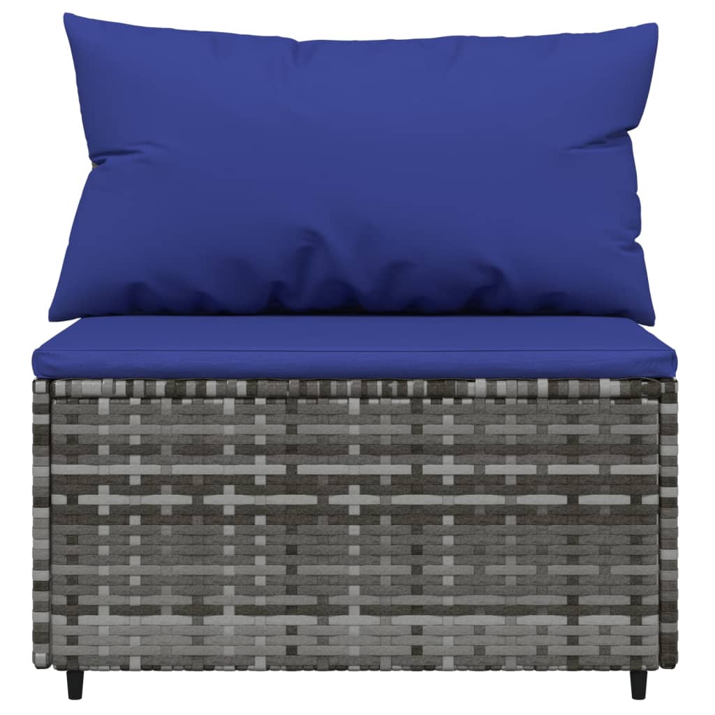 Divano Da Giardino VidaXL In Polyrattan Grigio - Con Cuscini Blu, Modulare, 63x63cm