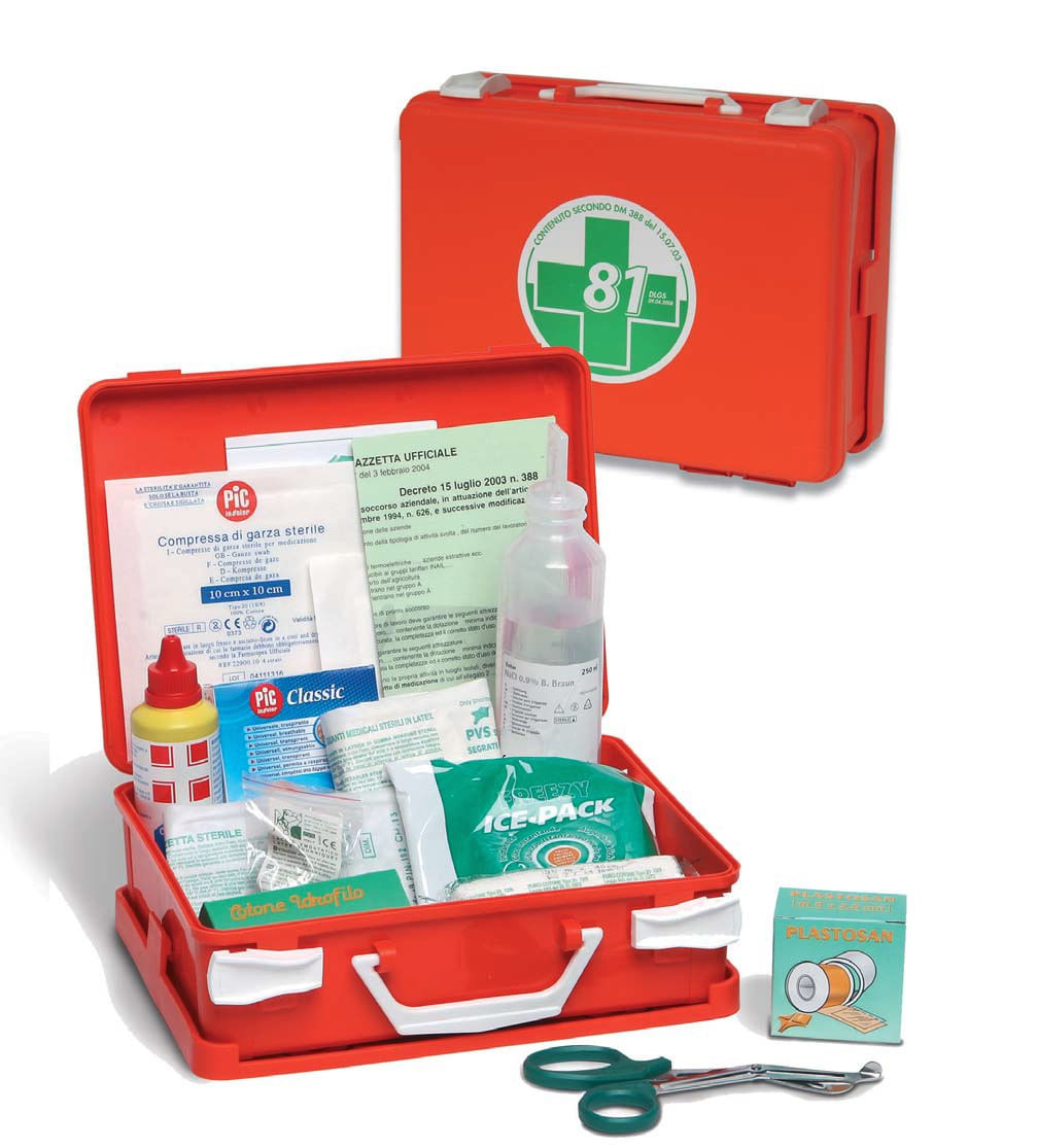 CASSETTA MEDICA PRONTO SOCCORSO CERTIFICATA ALL.2 MEDIC 1 DM 388 MASSIMO 2  PERSONE 250x190x90 MM - PVS