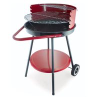 Barbecue Grill Tondo Con Griglia Di Cottura In Acciaio, Ruote Per Trasporto E Struttura In Acciaio Colore Rosso-Galileo