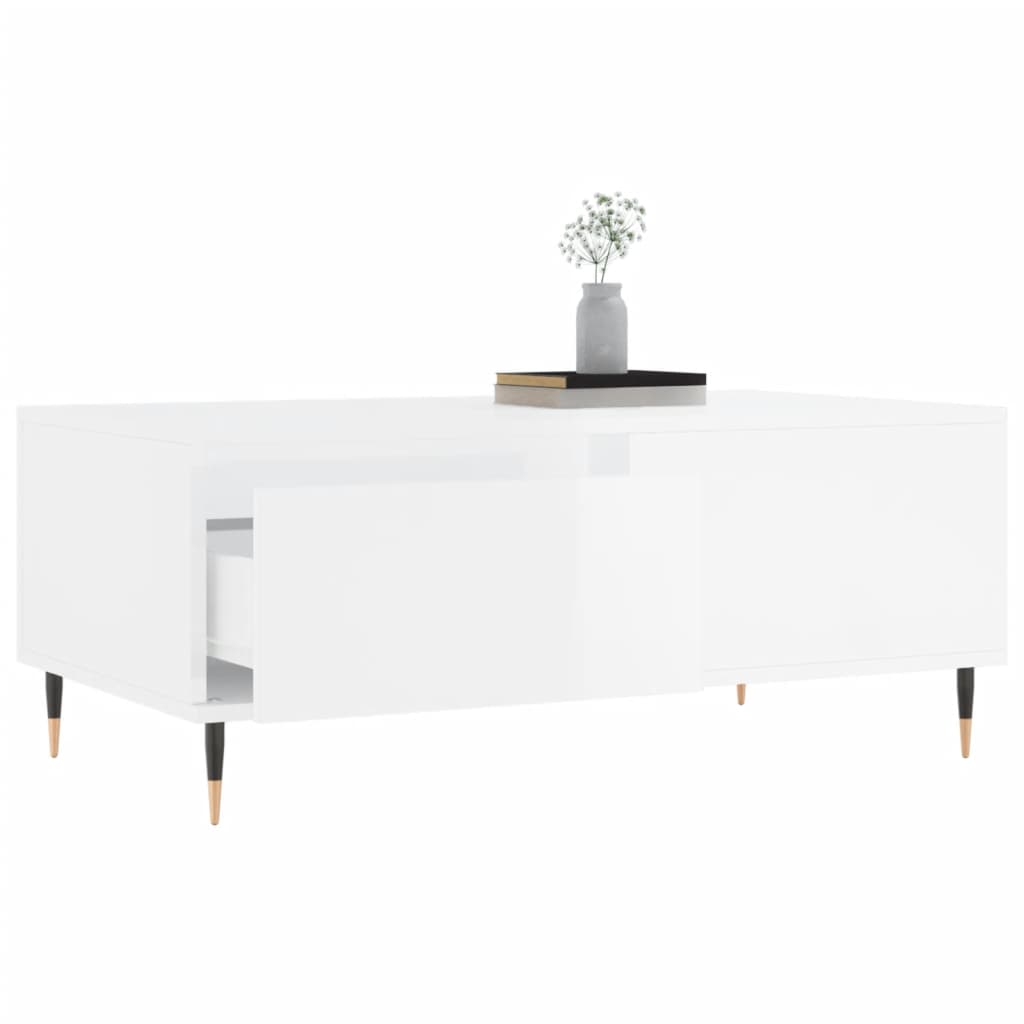 Tavolino Salotto Bianco Lucido 90x50x36,5 cm Legno Multistrato 830798 -  BricoBravo