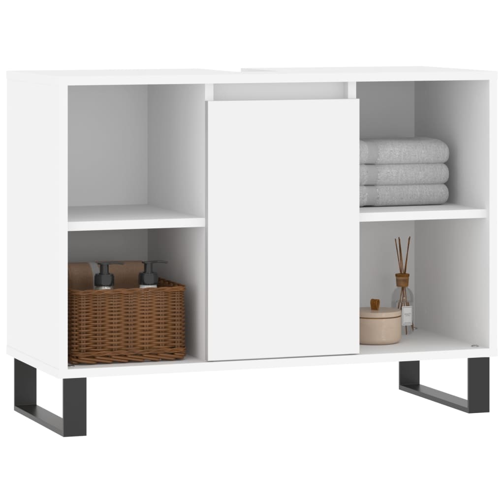 Mobile Lavabo VidaXL Bianco Lucido 80x33x60 Cm - Legno Multistrato Con 5 Scomparti
