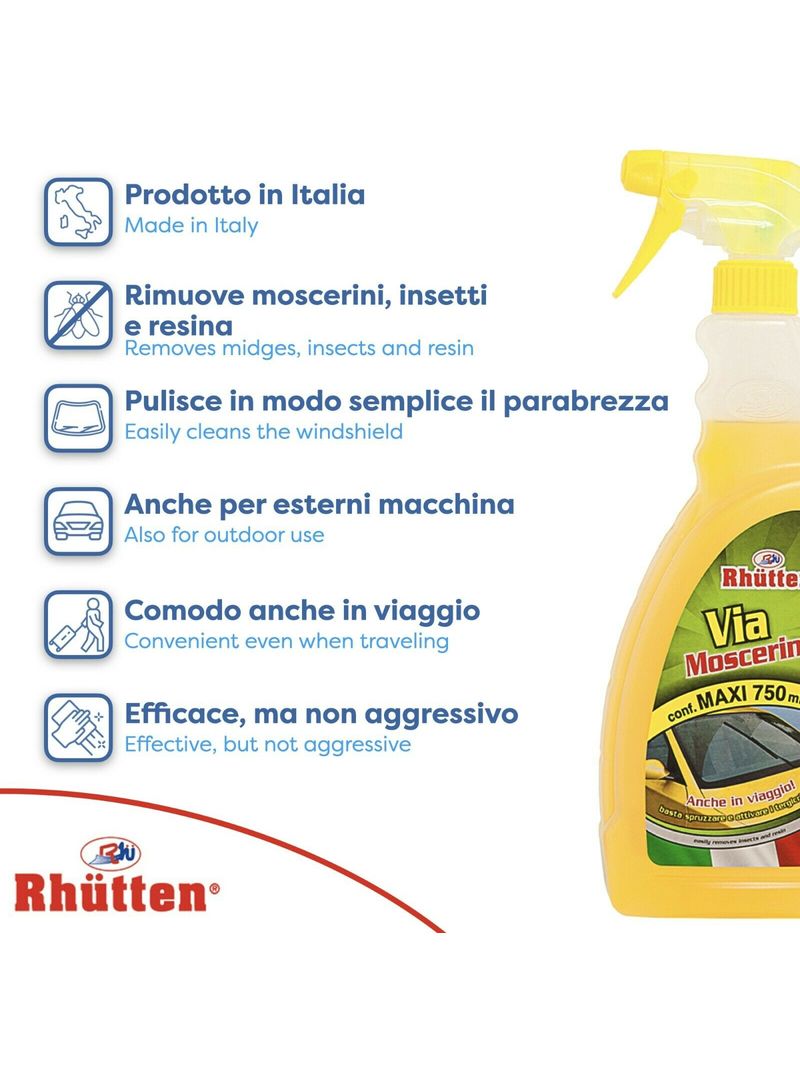 Detergente Rimuovi moscerini e insetti Parabrezza Vetri Auto 750 ml +  Spugna Pro