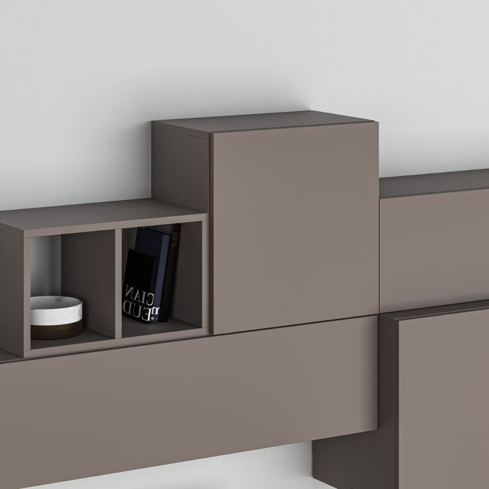 Parete Attrezzata Marte - Colore Tortora, 300x170x40 Cm, Con Ante E Pensili, Per Soggiorno - Foto 5