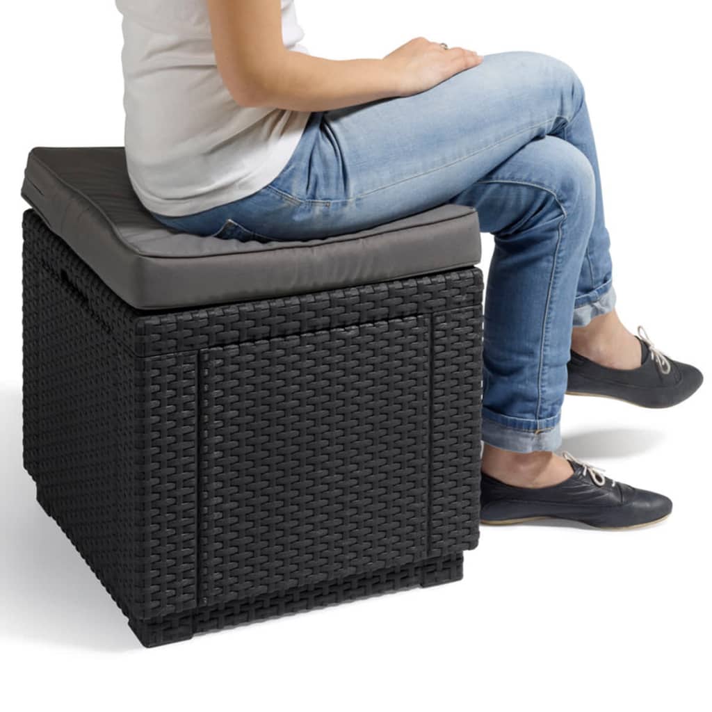 Keter Cubo Pouf Portaoggetti con Cuscino Grafite 408951 - BricoBravo