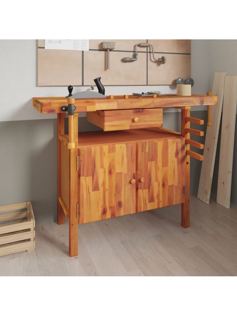 vidaXL Banco da Lavoro con Morse 92x48x83 cm Legno Massello di