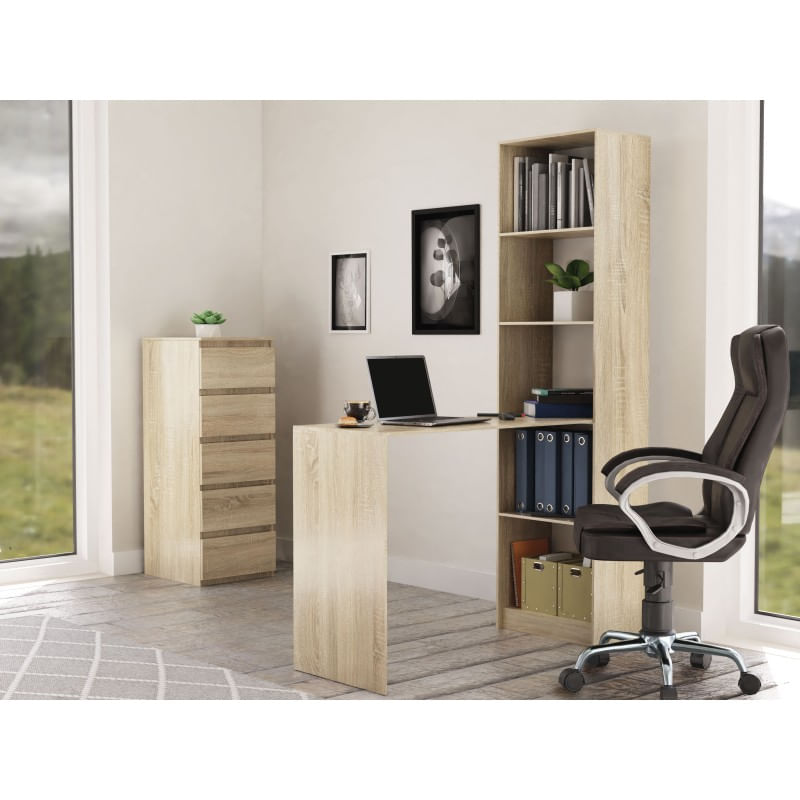 Onlywood Scrivania con Libreria a Ponte - 125x50x181,5 h cm - Rovere Chiaro