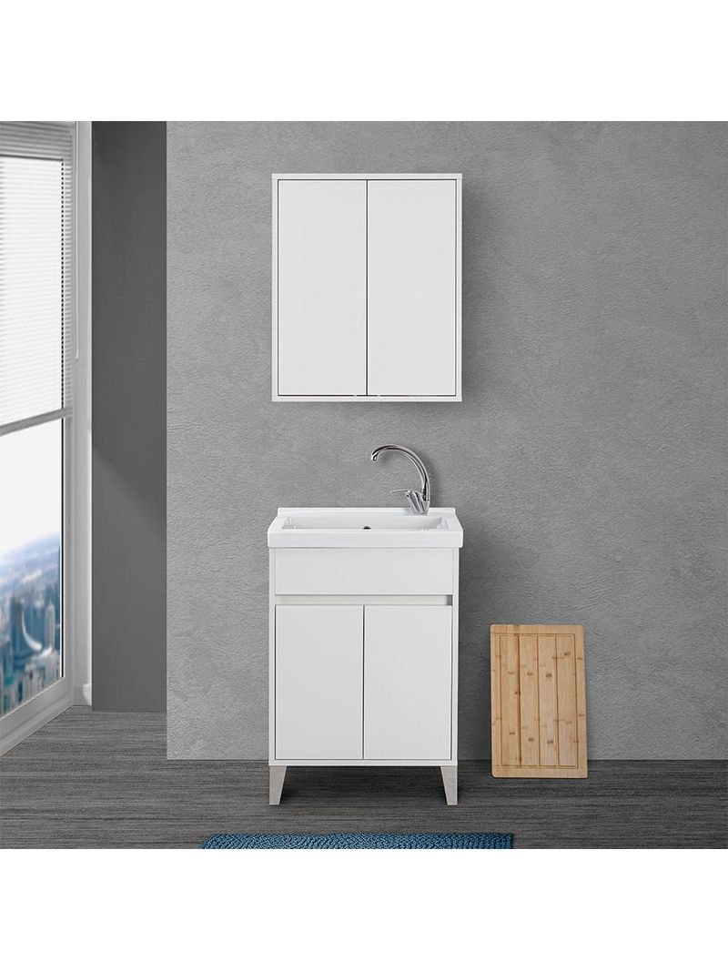 Mobile lavatoio 60x50 cm linea Way bianco lucido con vasca in ceramica