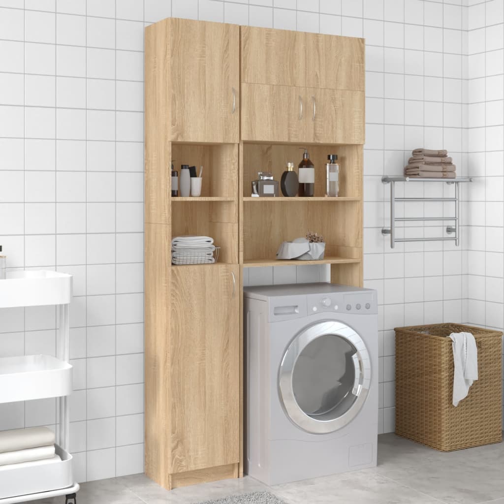 Armadio da Bagno Bianco e Rovere 32x25,5x190 cm in Truciolato