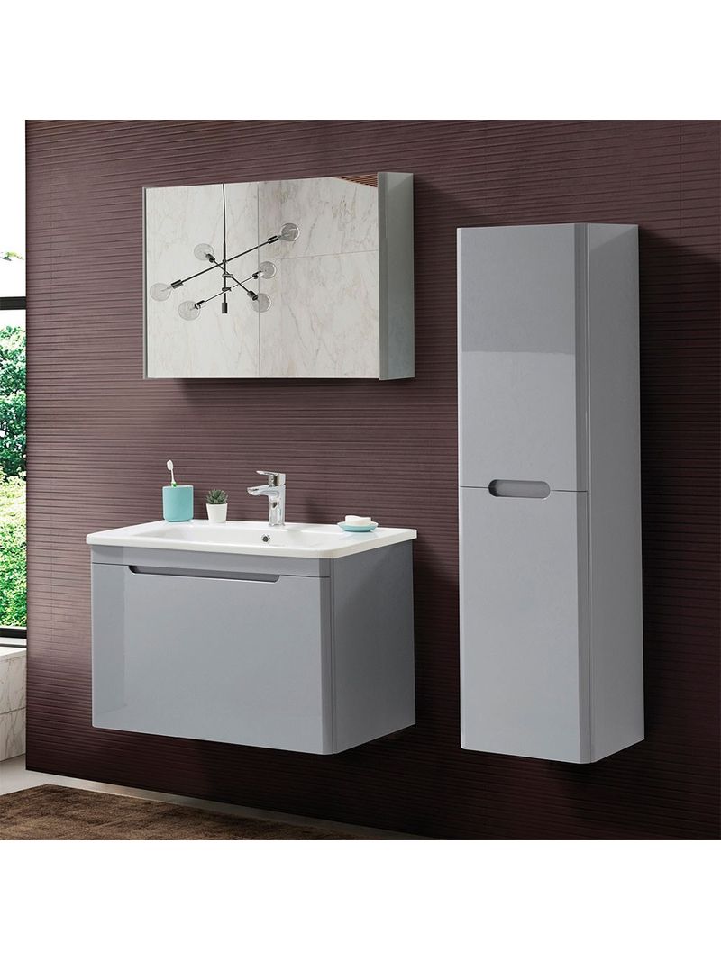 Mobile bagno sospeso 80 cm grigio lucido con armadietto a specchio Stillo -  BricoBravo
