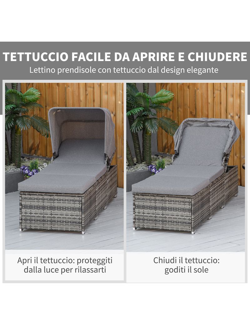 EASYCOMFORT Lettino Prendisole in Rattan PE, Schienale Reclinabile a 4  Livelli, Tettuccio e Materassino - BricoBravo