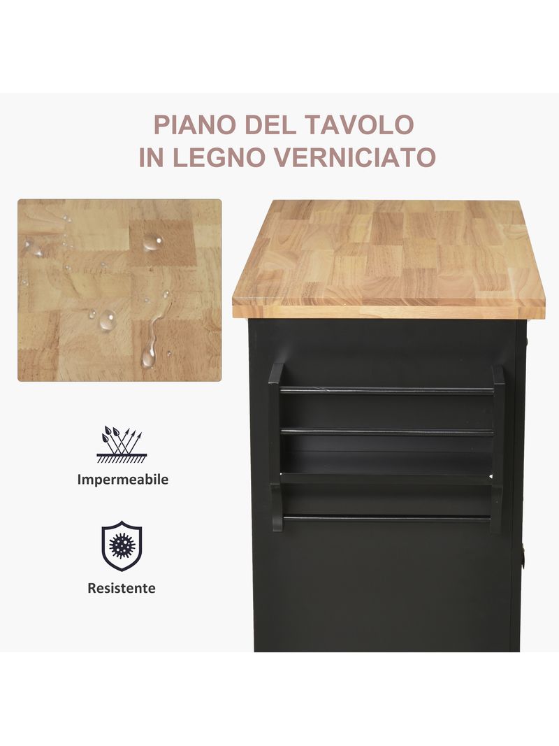 EASYCOMFORT Carrello da Cucina Portavivande con Cassetti, Armadietti,  Portaspezie e 4 Ruote, Legno, 111x44.5x82.5cm, Bianco