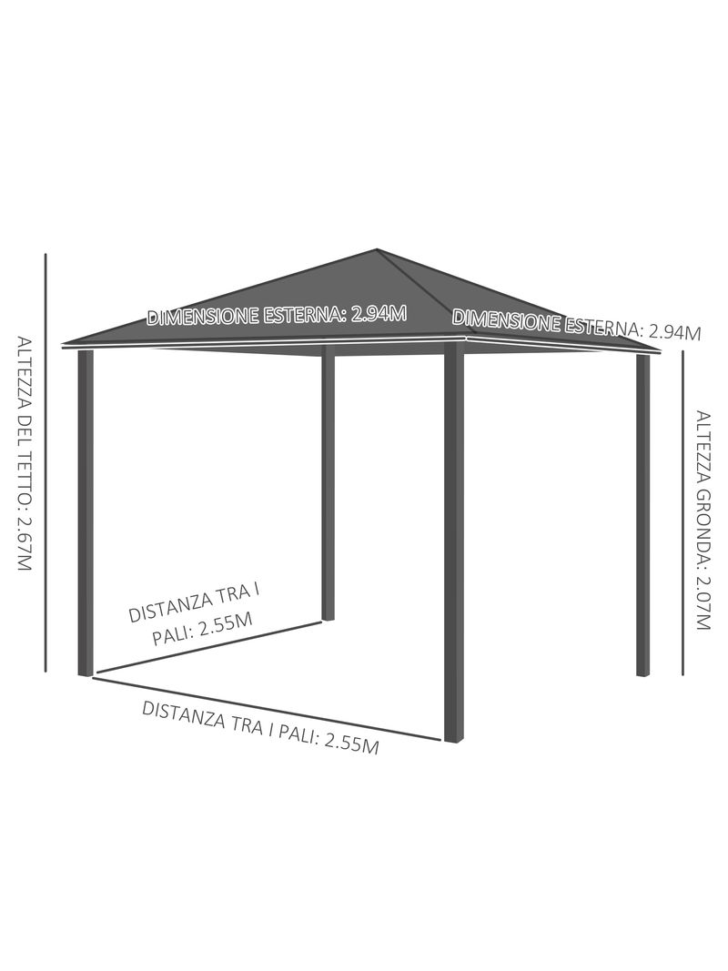 EASYCOMFORT Gazebo da Giardino con Tetto in Policarbonato e