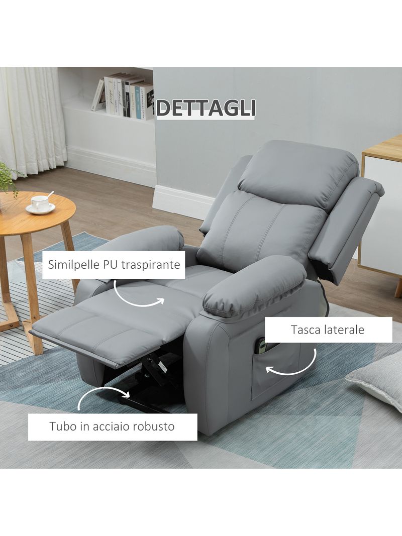 EASYCOMFORT Poltrona Relax Elettrica e Alzapersona Reclinabile fino 160°  con Telecomando, in Similpelle - Nero