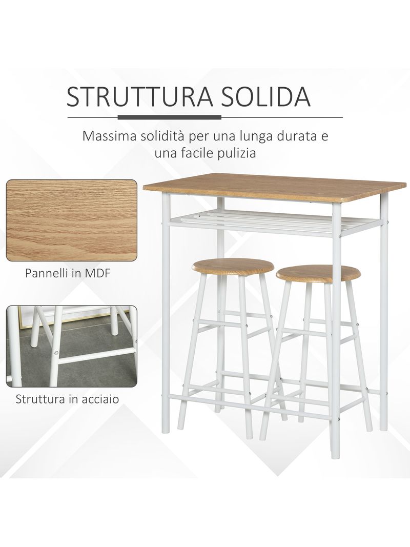 EASYCOMFORT Set Bancone Bar con 2 Sgabelli Alti Stile Industriale