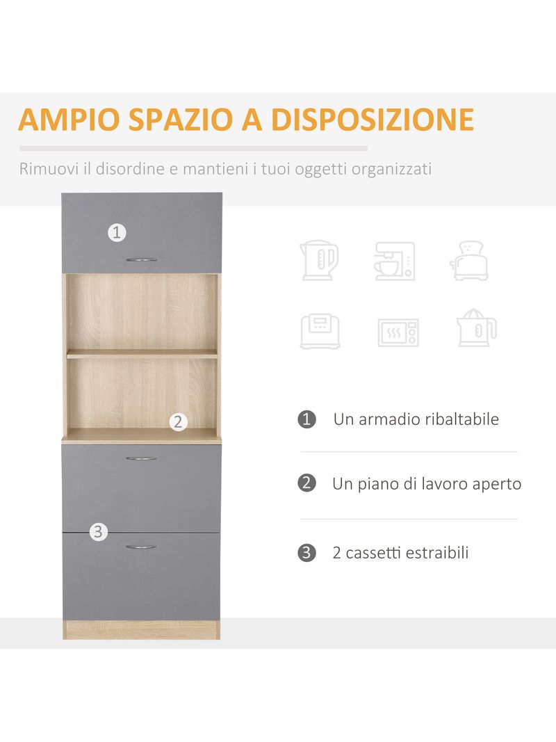 EASYCOMFORT Credenza Moderna per Cucina con 2 Cassetti e Armadietto, Madia  in Legno 60x38x168cm, Grigio