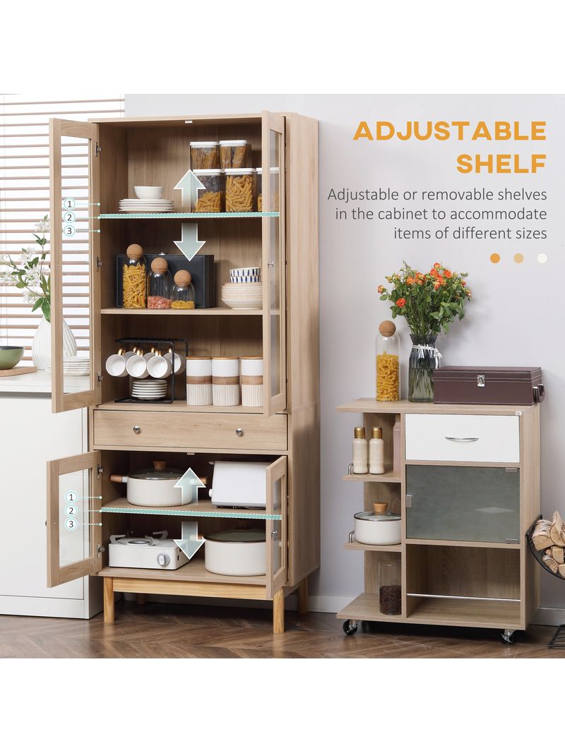 EASYCOMFORT Credenza Moderna per Cucina in Legno con Ante in Vetro,  Cassetto e Mensole Regolabili, 76x40x183cm - BricoBravo