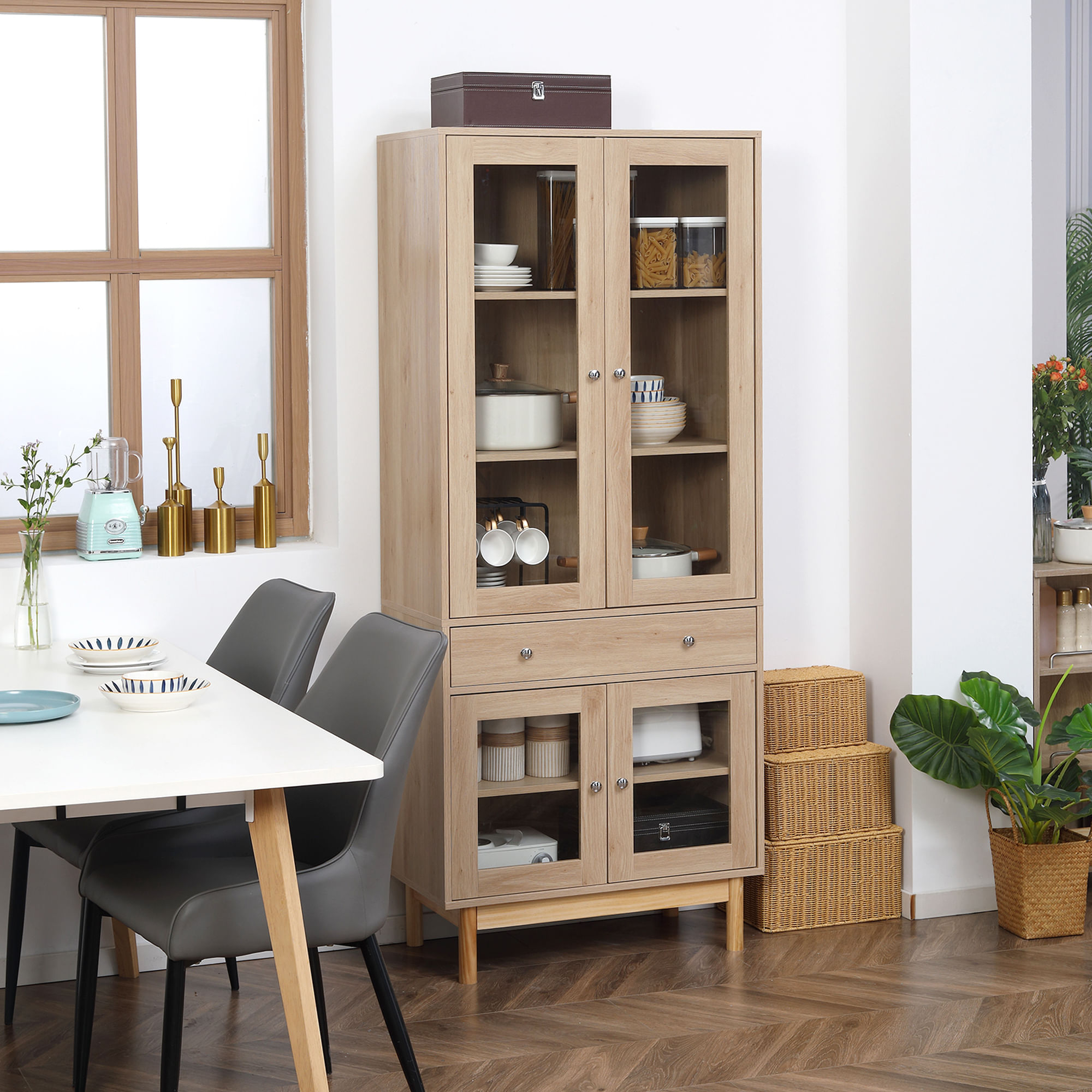 EASYCOMFORT Mobile Credenza per Cucina con Armadietti, Mensole e