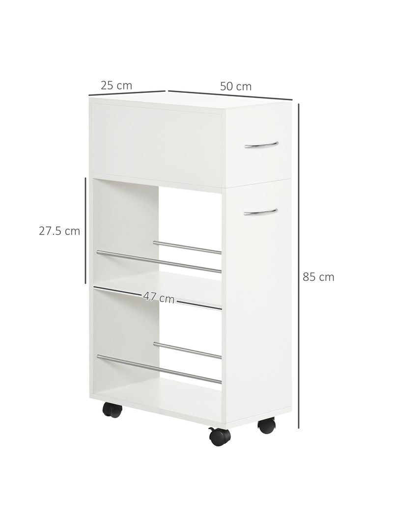 EASYCOMFORT Carrello da Cucina in Truciolato e Acciaio Inox con 2 Ripiani  Aperti, Cassetto Estraibile e Parapetti, 25x50x85 cm - BricoBravo