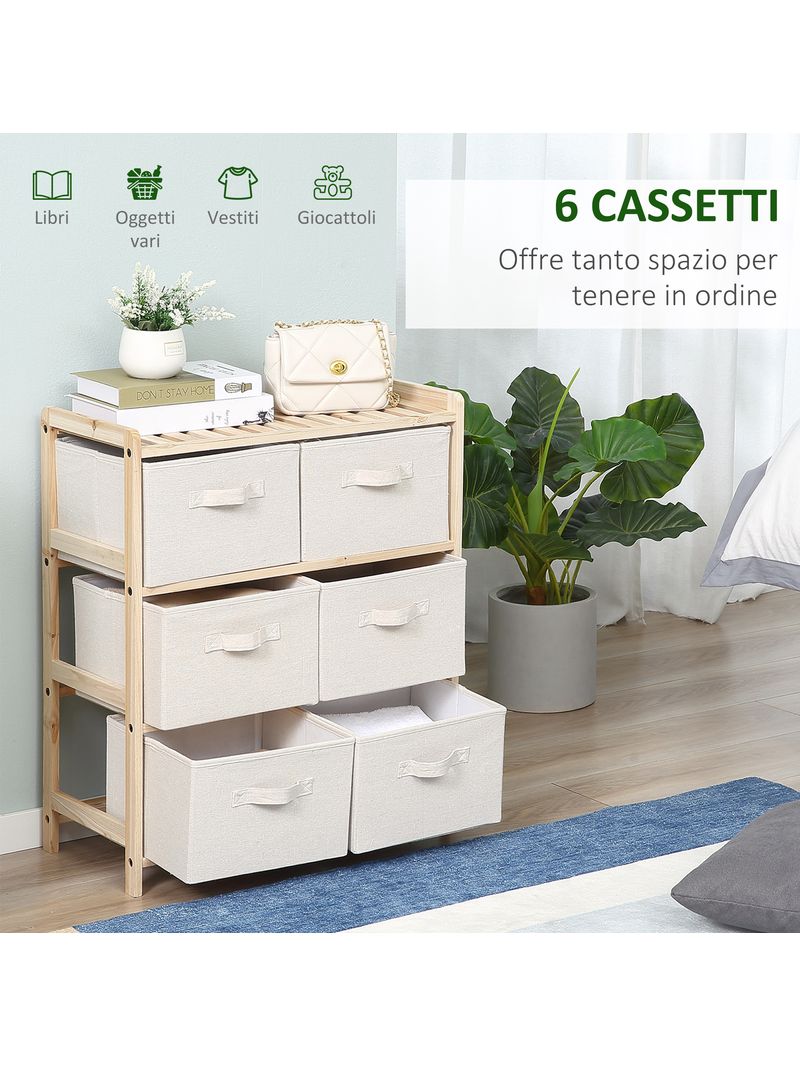 EASYCOMFORT Cassettiera 6 Cassetti in Tessuto Rimovibili, in Legno